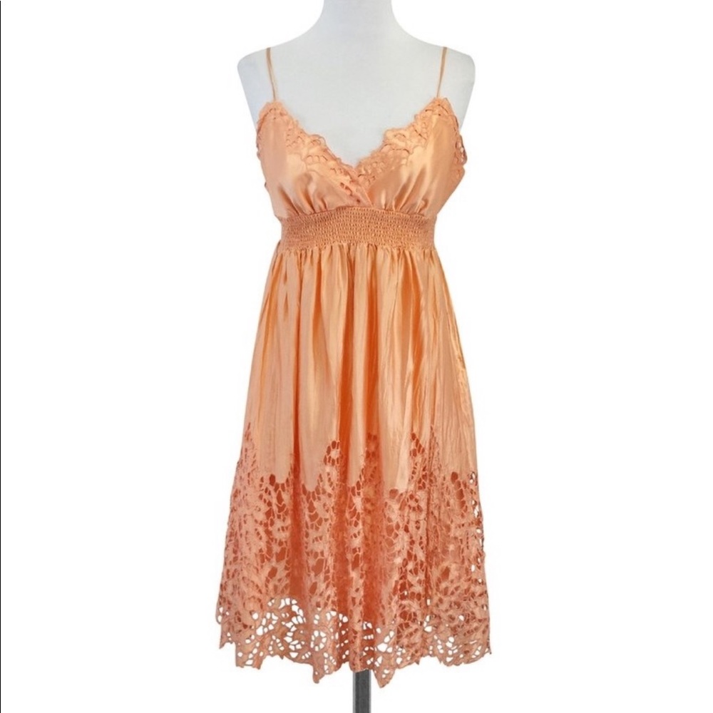 BCBG peach silk dress size XS floral pattern
